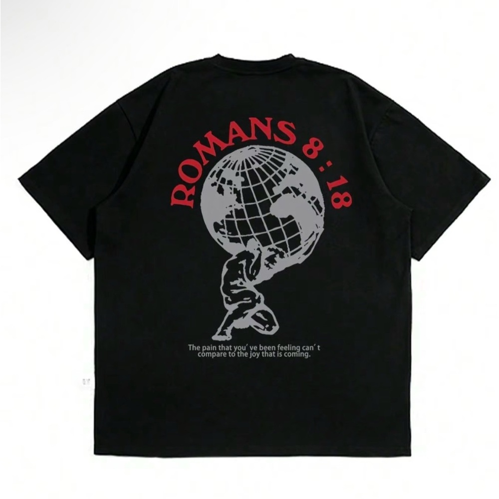 Black Graphic T-Shirt with Red Text